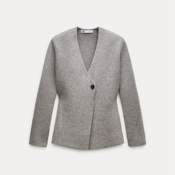 BNWT ZARA WOOL BLEND PEPLUM KNIT BLAZER L - Picture 2 of 13